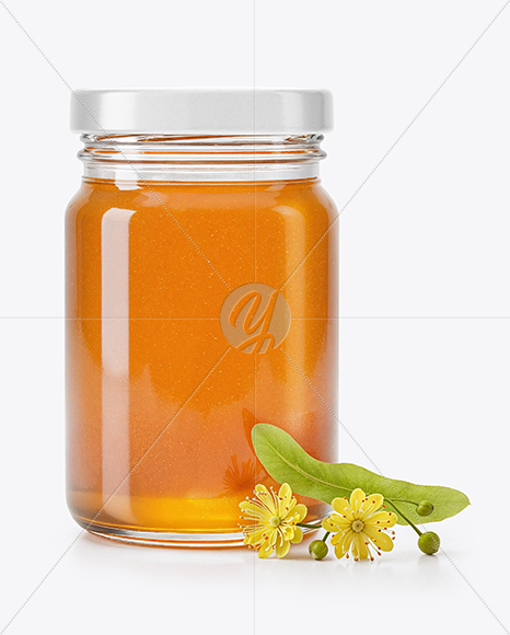 Clear Glass Jar with Linden Honey Mockup