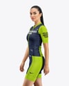 Woman Wearing Cycling Jersey and Bib Shorts Mockup