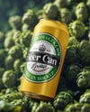 Beer Can on Fresh Hops Background Mockup