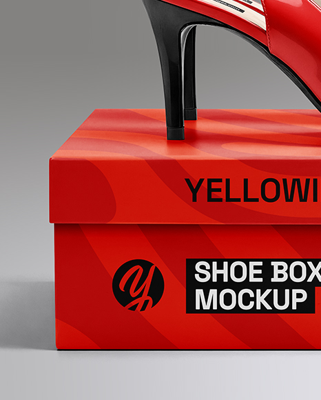 Pair of Glossy Slingbacks on Shoe Box Mockup