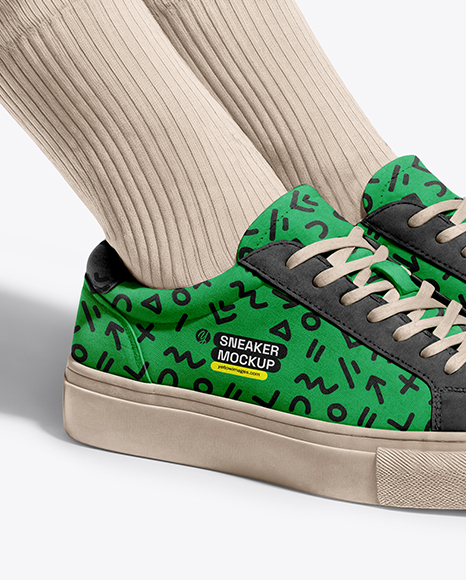 Woman Wearing Sneakers and Socks Mockup