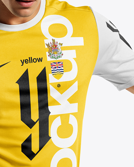 Soccer Player Wearing Crew Neck Jersey and Shorts Mockup
