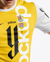 Soccer Player Wearing Crew Neck Jersey and Shorts Mockup