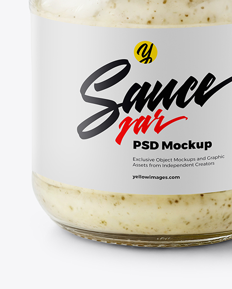Glass Jar with Horseradish Sauce Mockup