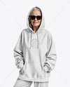Smiling Old Woman Wearing Oversize Hoodie & Sweatpants Mockup