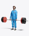 Powerlifter Wearing Janitor Uniform and Cap with Barbell Mockup