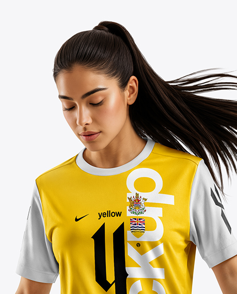 Woman Wearing Soccer Jersey and Shorts Mockup