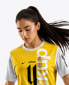 Woman Wearing Soccer Jersey and Shorts Mockup