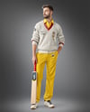 Man Wearing a Full Cricket Kit with Bat Mockup