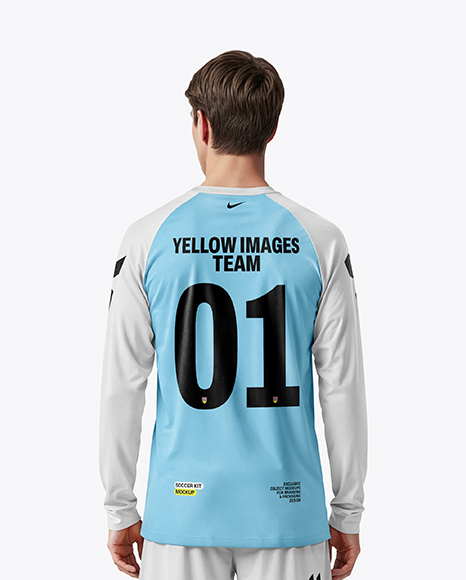 Soccer Player Wearing Raglan Long Sleeve Jersey and Shorts Mockup