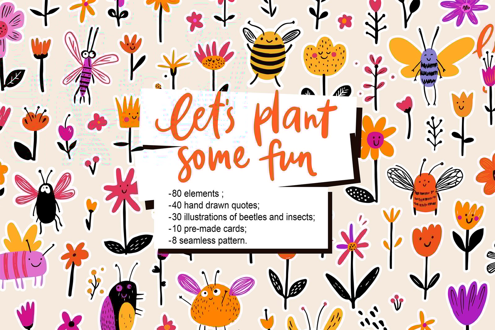 &#034;Let`s Plant Some Fun&#034; Illustrations set