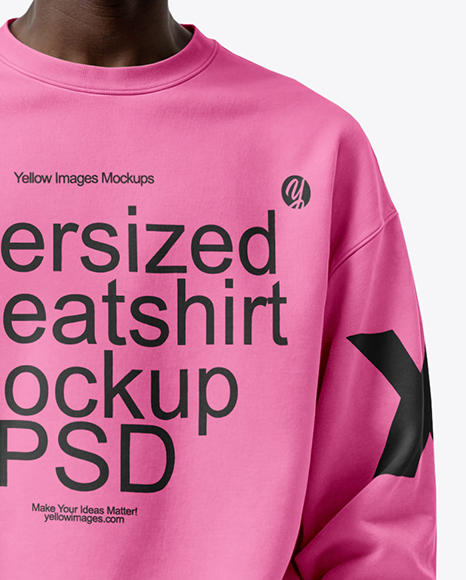 Young Black Man Wearing Oversize Sweatshirt and Shorts Mockup