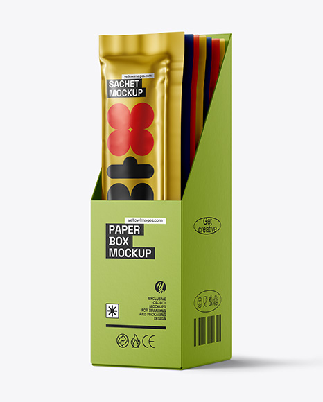 Metallic Sachets in Display Box Mockup