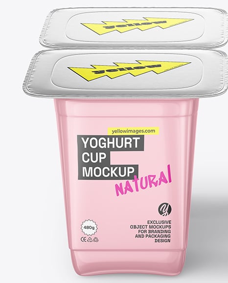 Glossy Plastic Yoghurt Cups Mockup