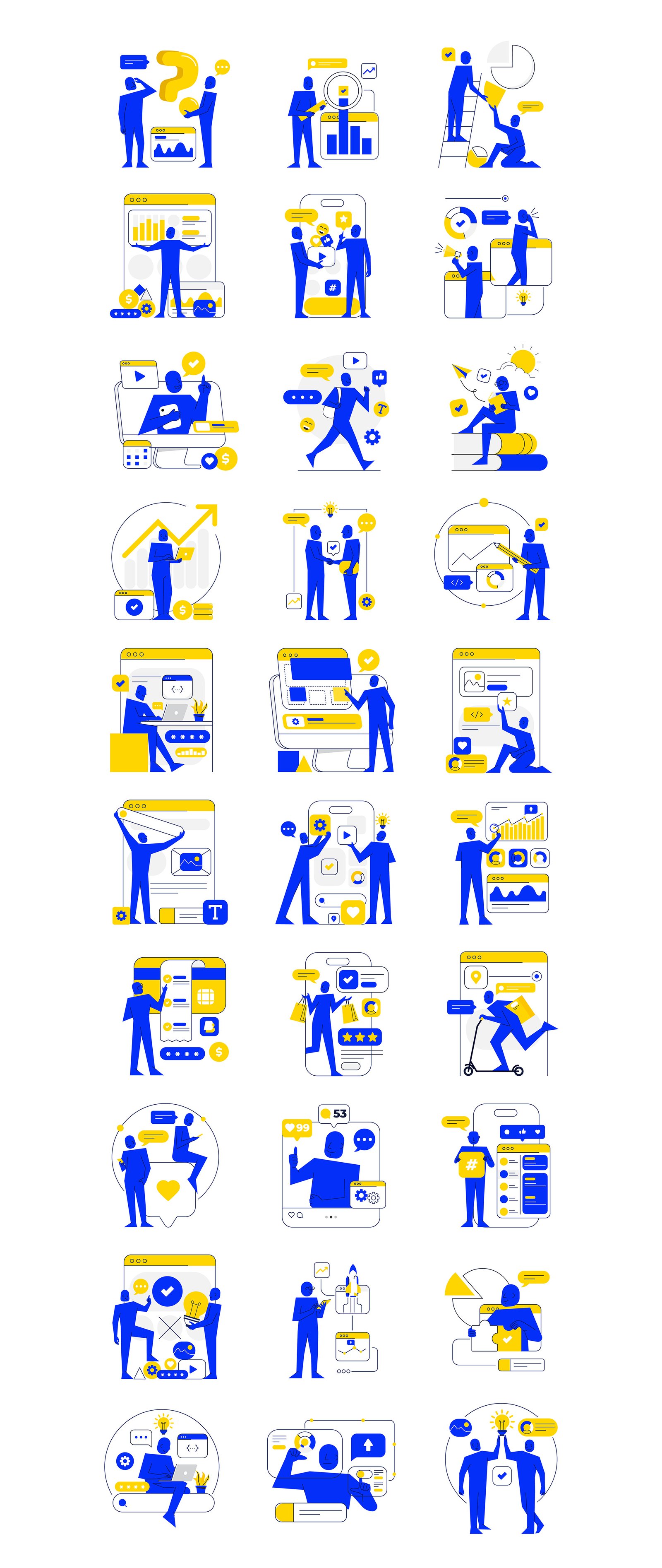 Flat Business Illustration Pack – Bold Blue &amp; Yellow