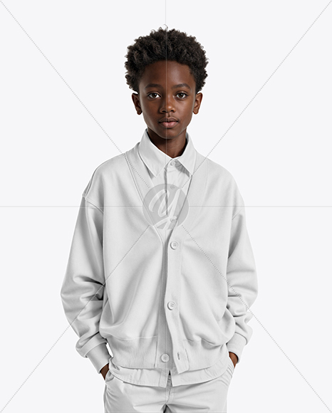 Afro-American Boy Wearing Cardigan and Shirt Mockup