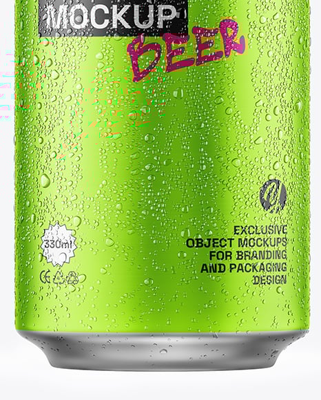 330ml Aluminium Can with Drops in the Hand Mockup