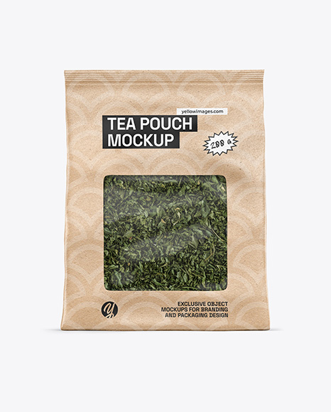 Kraft Pouch w/ Dry Green Tea Mockup