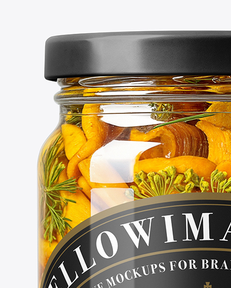 Glass Jar with Chanterelles Mushrooms Mockup