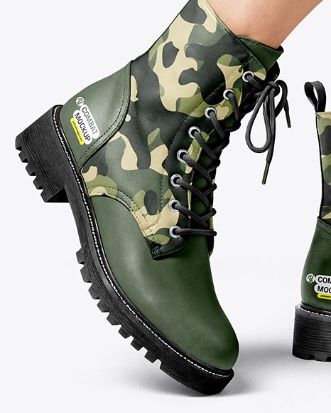 Combat Boots on Women's Legs with Dress Mockup