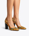 Block Heel Pumps on Woman's Legs Mockup