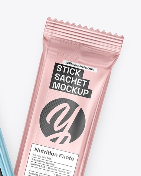 Two Glossy Metallic Stick Sachets Mockup