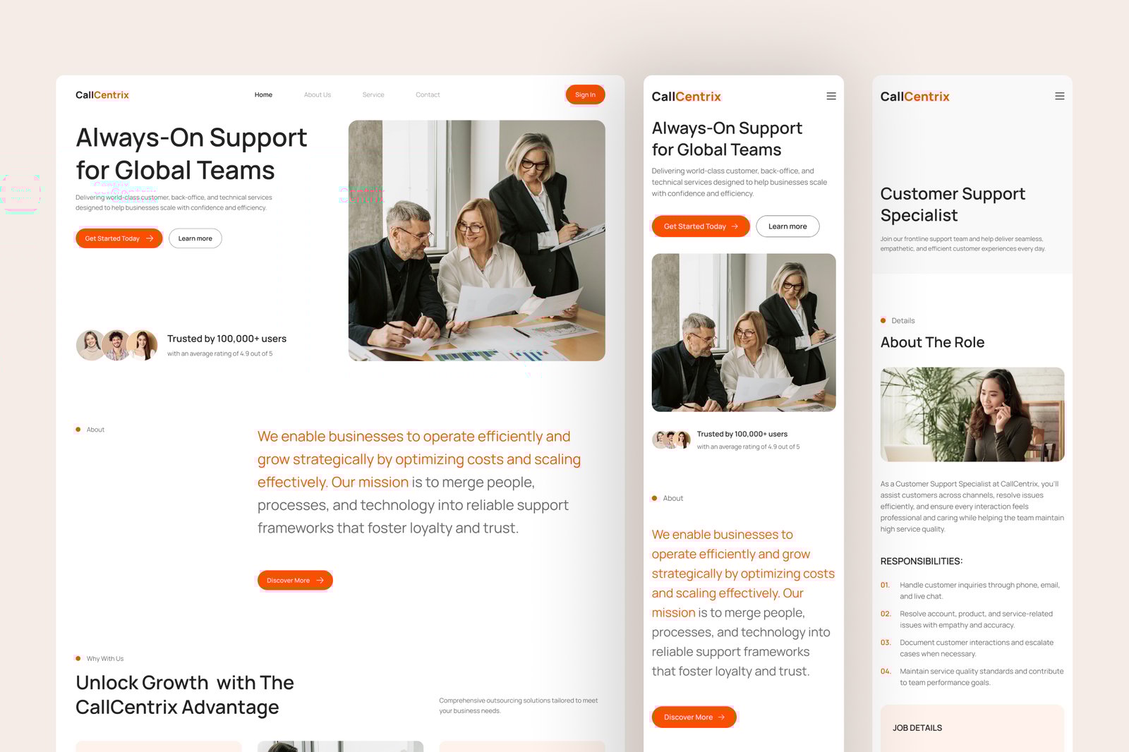 CallCentrix – Customer Support Website UI Figma Template