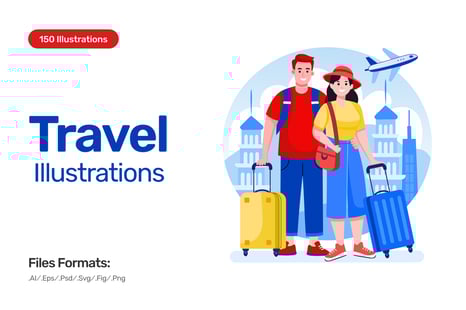 150 Travel Illustrations - Graphics