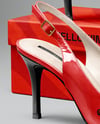 Pair of Glossy Slingbacks on Shoe Box Mockup