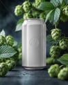 Beer Can Surrounded by Hops Branches Mockup