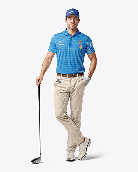 Man Wearing Golf Shirt and Chinos Mockup - Trousers mockup