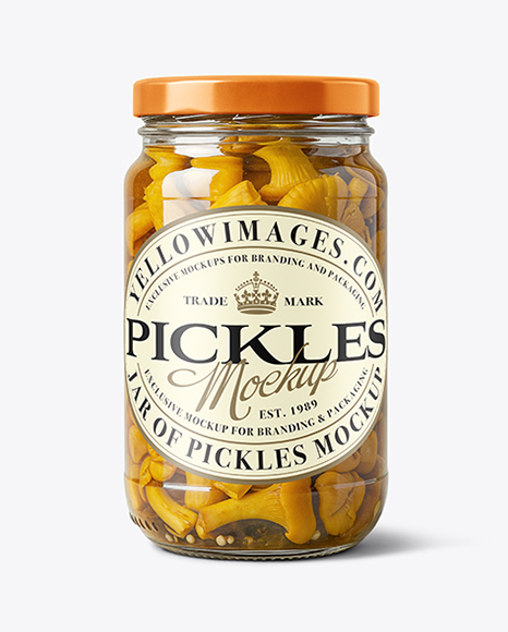 Clear Glass Jar with Chanterelles Mockup