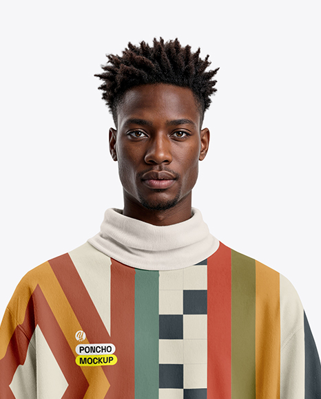Back Man Wearing Poncho Mockup
