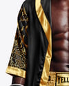 Black Man Wearing Boxing Kit with Robe and Shorts Mockup