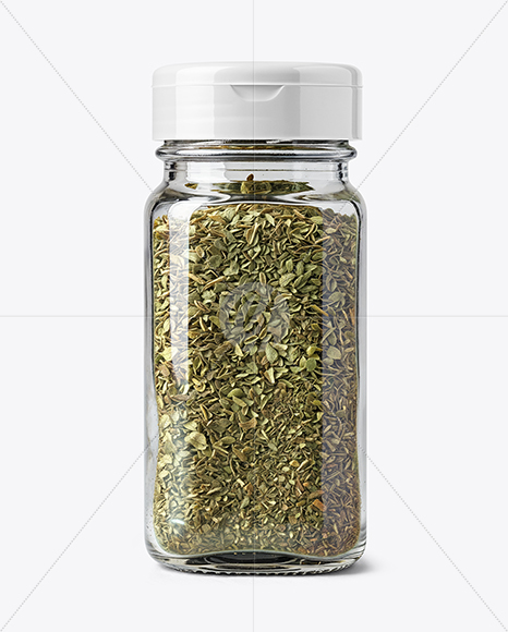 Glass Spice Jar with Dried Basil Mockup