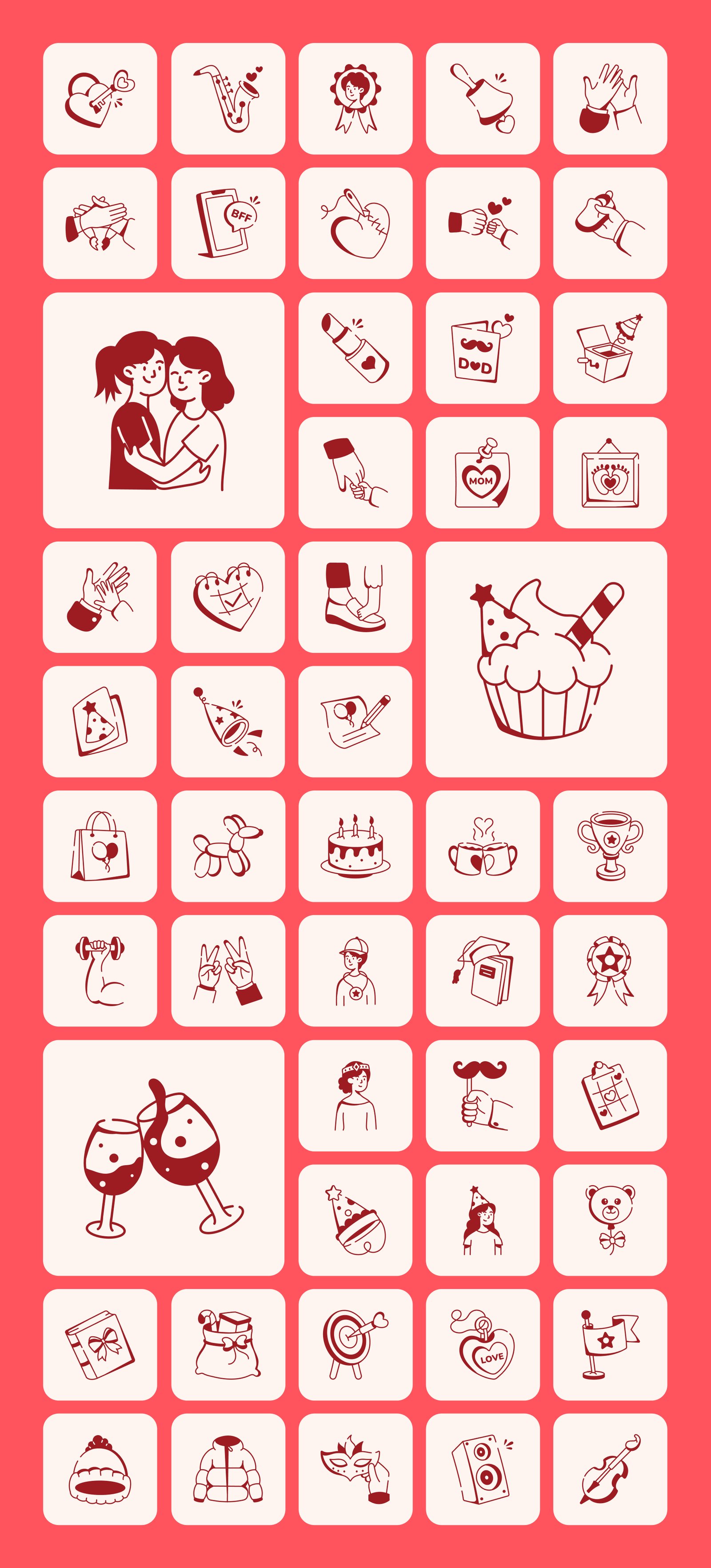 Love and Celebration Doodle Icons Bundle
