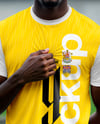 Soccer Player Wearing a Crew Neck Jersey and Shorts at the Stadium Mockup