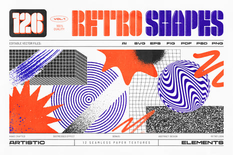 126 Retro Shapes Collection Vol.1 - Graphic Design Assets