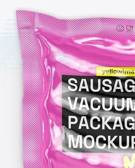 Glossy Plastic Flow-Pack with Sausages Mockup