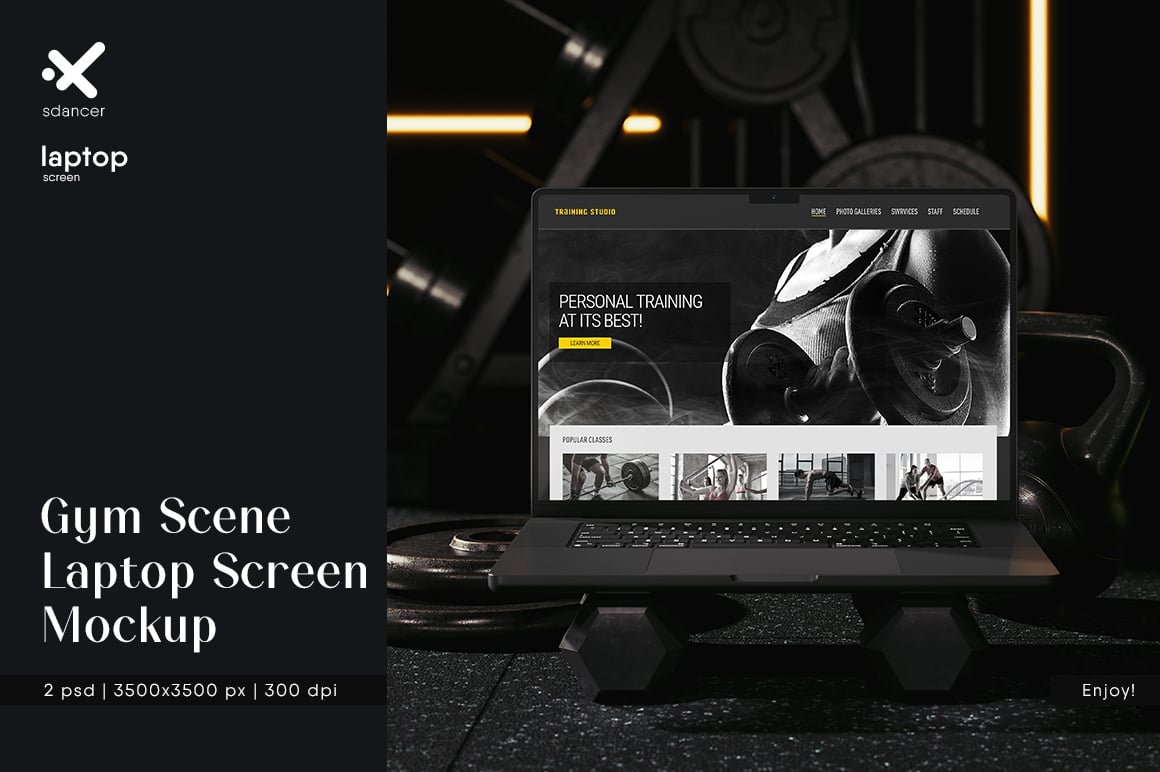 Gym Scene Laptop Screen Mockup
