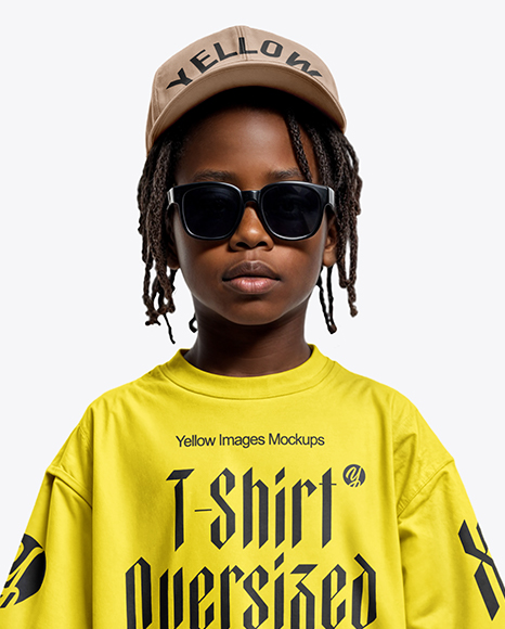 Afro-American Boy Wearing Oversize T-Shirt and Wide Jeans Mockup