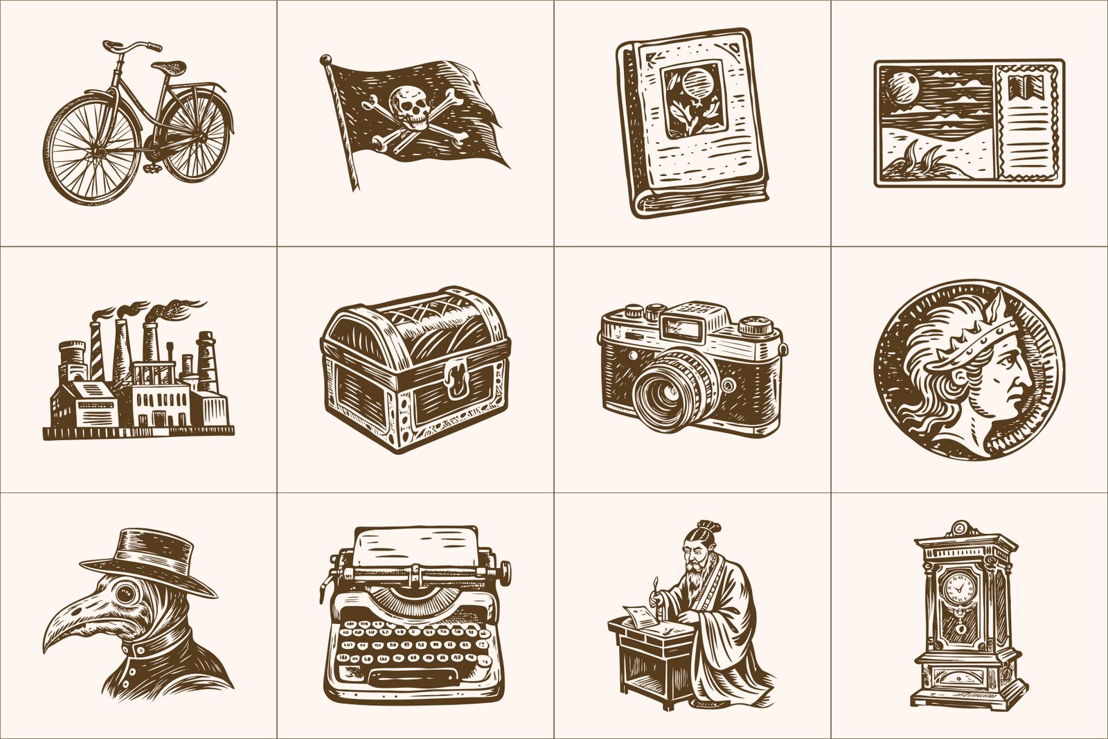 Vintage History Art Illustration Set