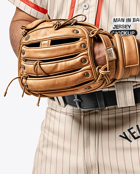 Man Wearing a Full Baseball Kit with Pitcher's Glove Mockup