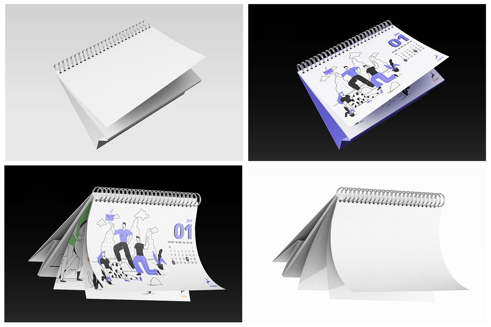A5 Horizontal Desk Calendar PSD Mockup Set