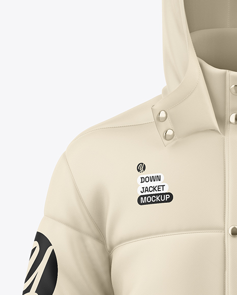 Men's Long Hooded Down Jacket Mockup - Front View