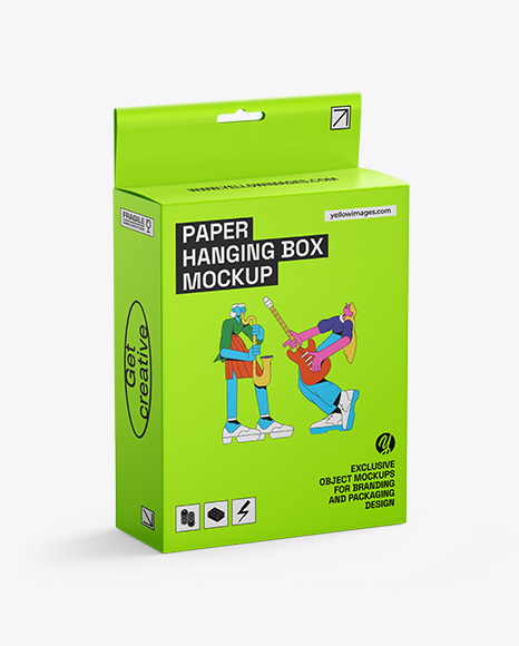 Paper Hanging Box Mockup – Half Side View - Product package mockup