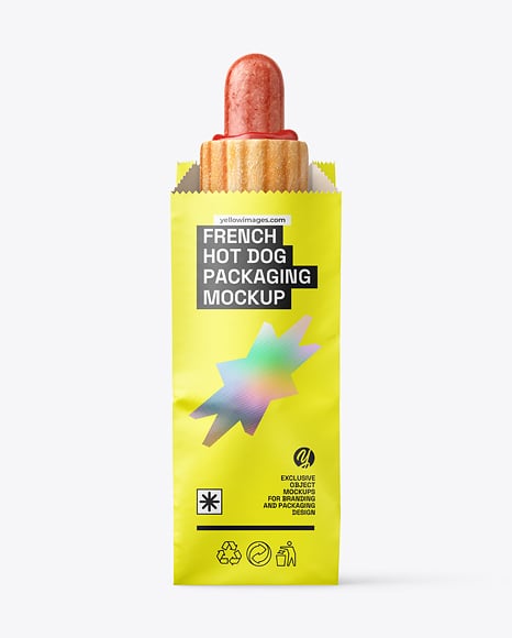 Paper Food Bag with French Hot Dog Mockup - Cylindrical box mockup