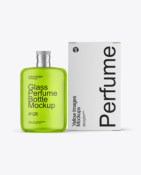 Frosted Glass Perfume Bottle with Box Mockup - Mockups