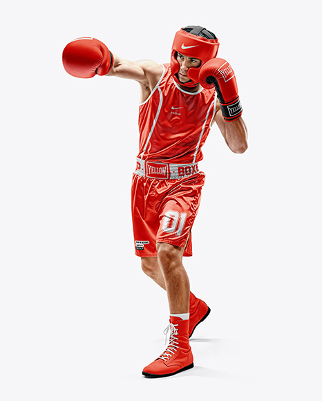 Man Wearing Boxing Kit with Jersey and Shorts Mockup - Kit mockup psd