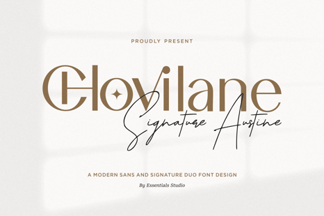 Chovilane Signature Austine - Duo Font, Sans and Signature Font - Branding serif font